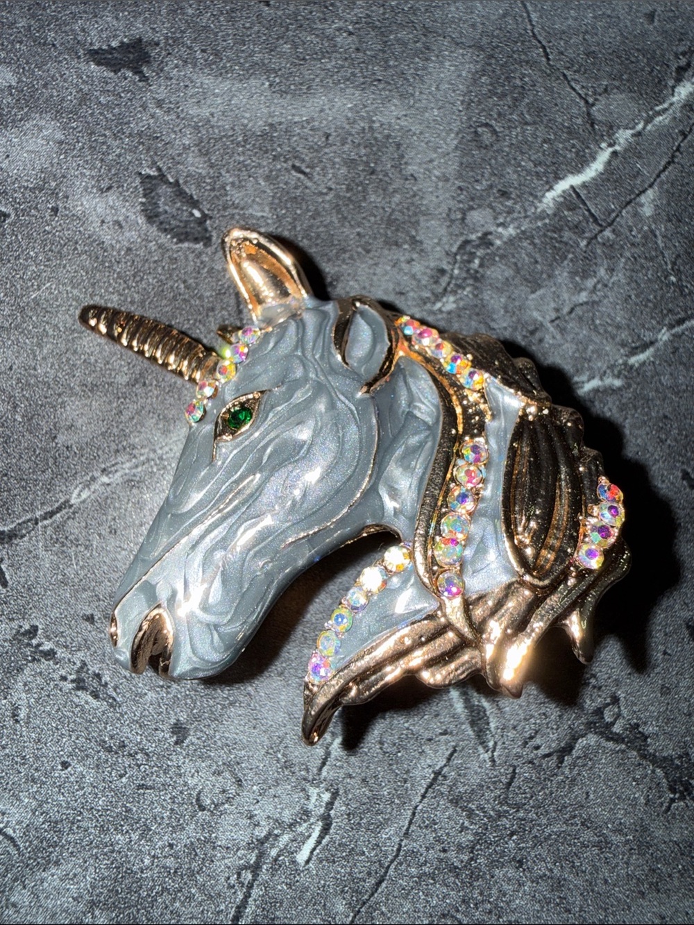 Unbranded Blue Enamel Unicorn Brooch with Rhinestone Accents